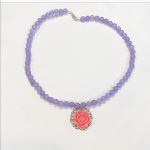 LAVENDER QUARTZITE & CORAL ROSE NECKLACE
